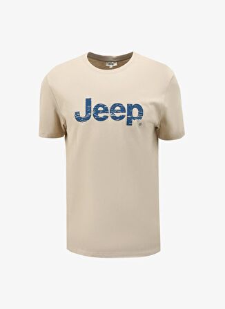 Jeep Bisiklet Yaka Baskılı Bej Erkek T-Shirt J4SM-TST7256