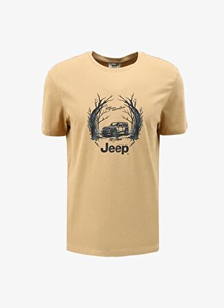 Jeep Bisiklet Yaka Baskılı Deve Tüyü Erkek T-Shirt J4SM-TST7258