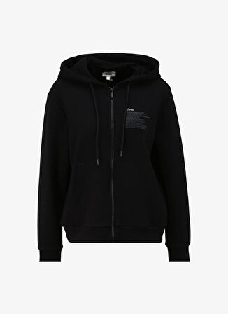 Jeep Siyah Kadın Kapüşonlu Relaxed Baskılı Sweatmont J4SL-SWT7019