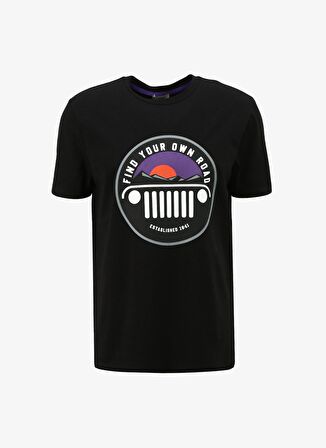 Jeep Bisiklet Yaka Baskılı Siyah Erkek T-Shirt J4SM-TST7241