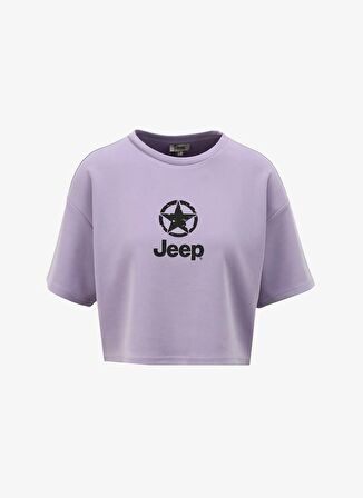 Jeep Bisiklet Yaka Baskılı Lila Kadın T-Shirt J4SL-TST7027