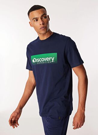 Lacivert Erkek Bisiklet Yaka Relaxed Baskılı T-Shirt D4SM-TST3274