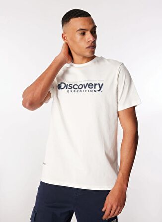 Discovery Expedition Kırık Beyaz Erkek Bisiklet Yaka Relaxed Baskılı T-Shirt D4SM-TST3273