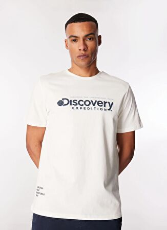 Discovery Expedition Kırık Beyaz Erkek Bisiklet Yaka Relaxed Baskılı T-Shirt D4SM-TST3273