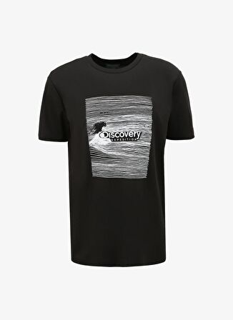 Siyah Erkek Bisiklet Yaka Relaxed Baskılı T-Shirt D4SM-TST3272