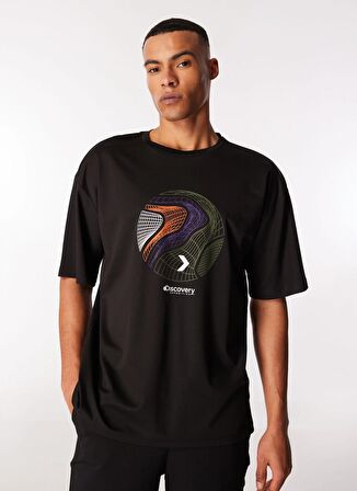 Siyah Erkek Bisiklet Yaka Loose Fit Baskılı T-Shirt D4SM-TST3275