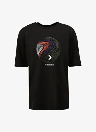 Siyah Bisiklet Yaka Loose Fit Baskılı T-Shirt D4SM-TST3275