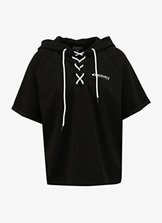 Siyah Kadın Kapüşon Yaka T-Shirt D4SL-TST3045