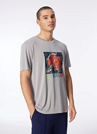 Gri Bisiklet Yaka Relaxed Baskılı T-Shirt D4SM-TST3280