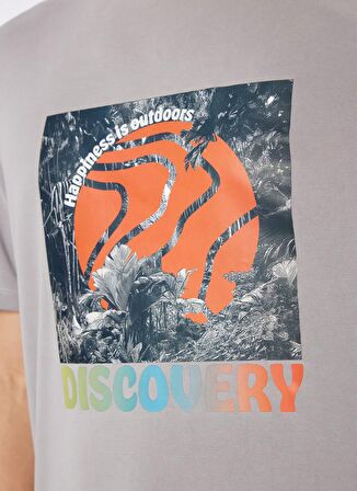Gri Bisiklet Yaka Relaxed Baskılı T-Shirt D4SM-TST3280