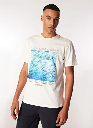 Beyaz Erkek Bisiklet Yaka Relaxed T-Shirt D4SM-TST3279