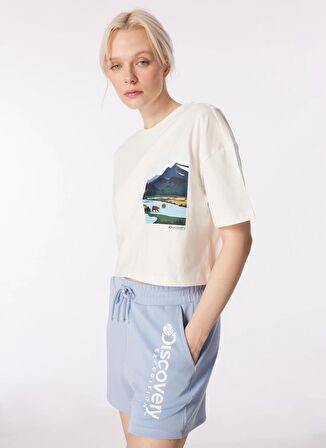 Beyaz Kadın Oversize Baskılı T-Shirt D4SL-TST3046