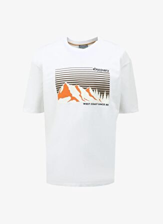 Discovery Expedition Kırık Beyaz Erkek Bisiklet Yaka Loose Fit Baskılı T-Shirt D4SM-TST3253