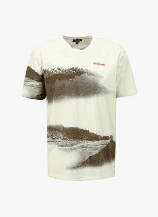 Kırık Beyaz Erkek Bisiklet Yaka Relaxed Baskılı T-Shirt D4SM-TST3249