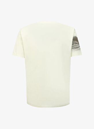 Kırık Beyaz Erkek Bisiklet Yaka Relaxed Baskılı T-Shirt D4SM-TST3249