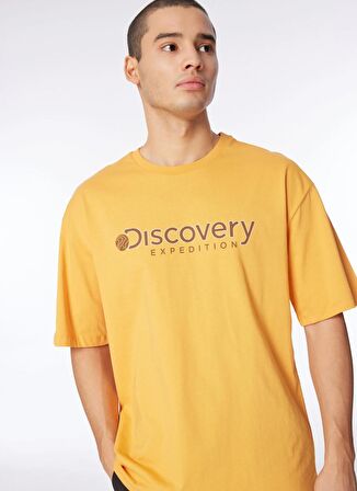 Turuncu Erkek Bisiklet Yaka Loose Fit Baskılı T-Shirt D4SM-TST3255