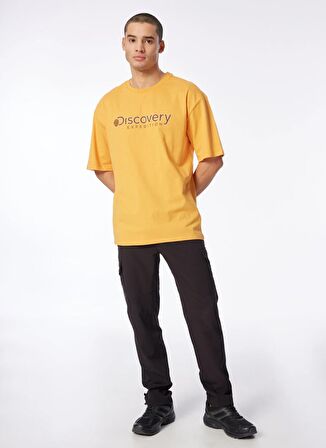 Turuncu Erkek Bisiklet Yaka Loose Fit Baskılı T-Shirt D4SM-TST3255