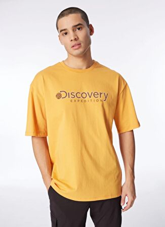 Turuncu Erkek Bisiklet Yaka Loose Fit Baskılı T-Shirt D4SM-TST3255
