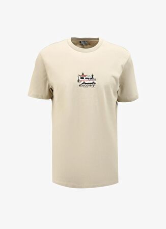 Discovery Expedition Bej Erkek Bisiklet Yaka Relaxed Baskılı T-Shirt D4SM-TST3258