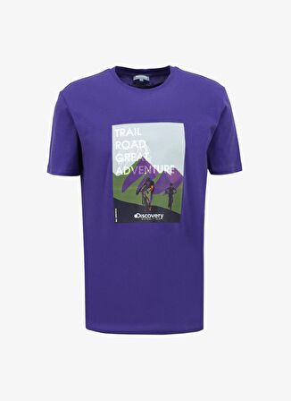 Mor Erkek Bisiklet Yaka Relaxed Baskılı T-Shirt D4SM-TST3263