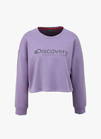 Lila Kadın Bisiklet Yaka Oversize Baskılı Sweatshirt D4SL-SWT3030