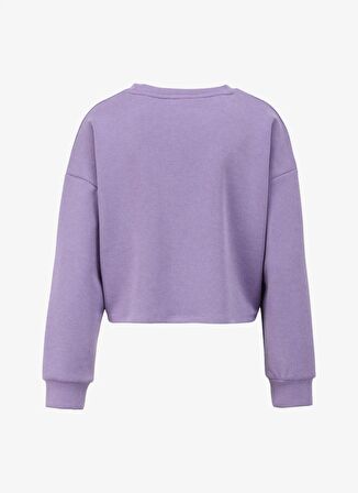 Lila Kadın Bisiklet Yaka Oversize Baskılı Sweatshirt D4SL-SWT3030