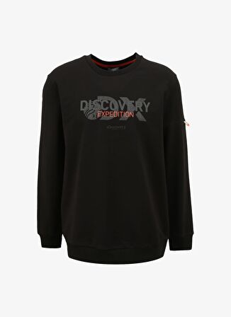 Discovery Expedition Siyah Erkek Bisiklet Yaka Baskılı Sweatshirt DS4M-SWT3238