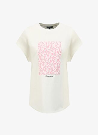 Discovery Expedition Beyaz Kadın Bisiklet Yaka Loose Fit Baskılı T-Shirt D4SL-TST3038