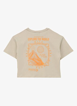 Baskılı Bej Kız Çocuk T-Shirt D4SG-TST3095