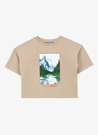 Baskılı Bej Kız Çocuk T-Shirt D4SG-TST3097