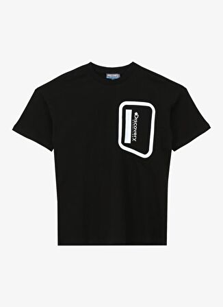 Siyah Erkek Çocuk Bisiklet Yaka Oversize Baskılı T-Shirt D4SB-TST3053