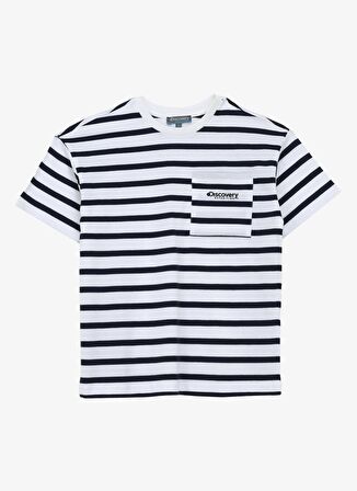 Lacivert Erkek Çocuk Bisiklet Yaka Oversize Çizgili T-Shirt D4SB-TST3037