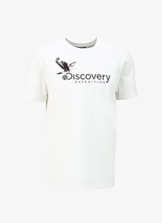 Beyaz Erkek Bisiklet Yaka Basic Baskılı T-Shirt D4SM-TST3306