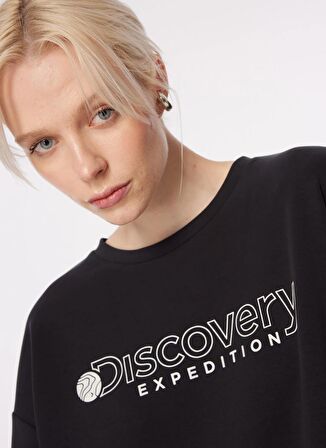 Siyah Kadın Bisiklet Yaka Oversize Baskılı T-Shirt D4SL-TST3043