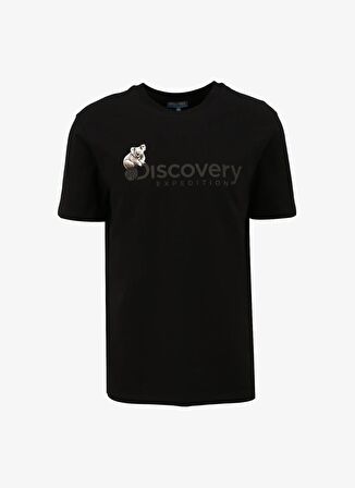 Discovery Expedition Siyah Erkek Bisiklet Yaka Basic Baskılı T-Shirt D4SM-TST3302