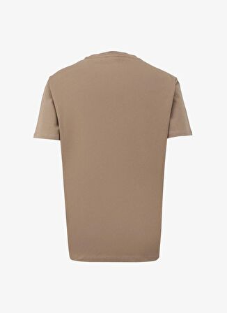 Koyu Bej Erkek Bisiklet Yaka Basic Baskılı T-Shirt D4SM-TST3311