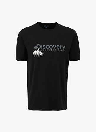 Discovery Expedition Siyah Erkek Bisiklet Yaka Basic Baskılı T-Shirt D4SM-TST3312