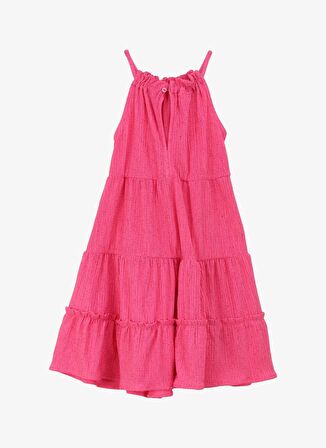 Barbie Pembe Kız Çocuk Yuvarlak Yaka Regular Fit Simli Elbise BRB4SG-ELB6008