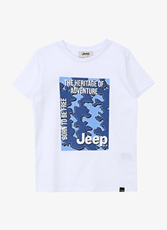 Jeep Ekru Erkek Çocuk Bisiklet Yaka Relaxed Baskılı T-Shirt C4SB-TST4011