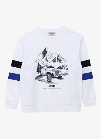 Jeep Ekru Erkek Çocuk Bisiklet Yaka Relaxed Baskılı Sweatshirt C4SB-SWT4012