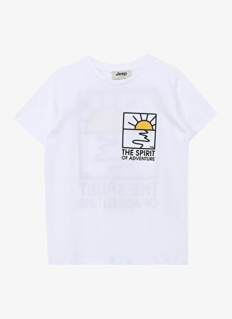 Jeep Ekru Erkek Çocuk Bisiklet Yaka Relaxed Baskılı T-Shirt C4SB-TST4008