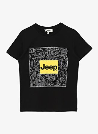 Jeep Siyah Erkek Çocuk Bisiklet Yaka Relaxed Baskılı T-Shirt C4SB-TST4091