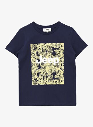 Jeep Lacivert Erkek Çocuk Bisiklet Yaka Relaxed Baskılı T-Shirt C4SB-TST4102