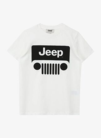 Jeep Ekru Erkek Çocuk Bisiklet Yaka Relaxed Baskılı T-Shirt J4SB-TSH8