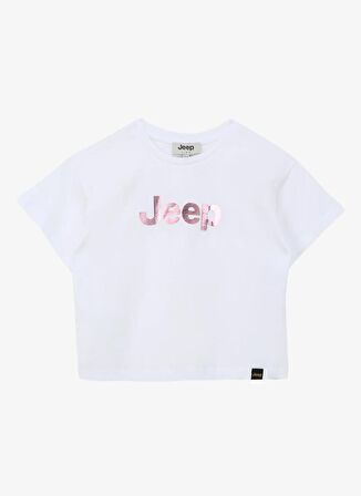 Jeep Ekru Kız Çocuk Bisiklet Yaka Crop Top Baskılı T-Shirt C4SG-TST7029