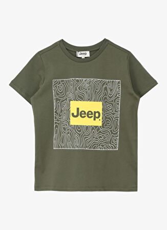 Jeep Haki Erkek Çocuk Bisiklet Yaka Relaxed Baskılı T-Shirt C4SB-TST4091