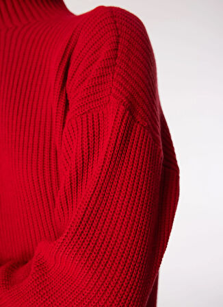 Fabrika Fermuarlı Yaka Geniş Fit Düz Kırmızı Kazak Kadın KATTEN