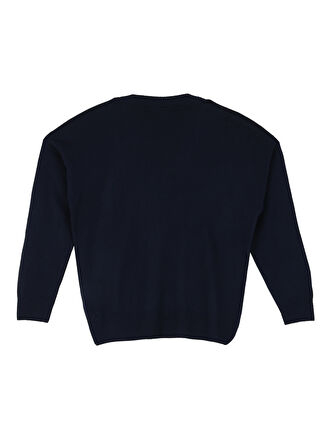 Fabrika V Yaka Geniş Fit Düz Lacivert Kazak Kadın POOLL