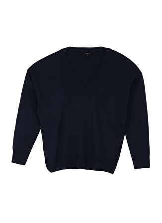 Fabrika V Yaka Geniş Fit Düz Lacivert Kazak Kadın POOLL