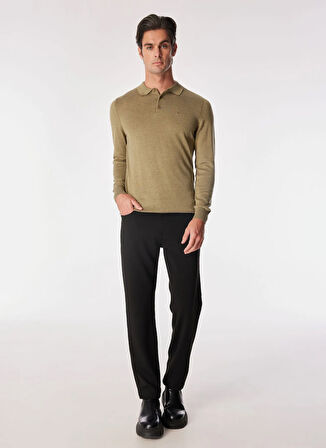 Fabrika Polo Yaka Basic Düz Haki Melanj Erkek Kazak F4WM-KZK 2843